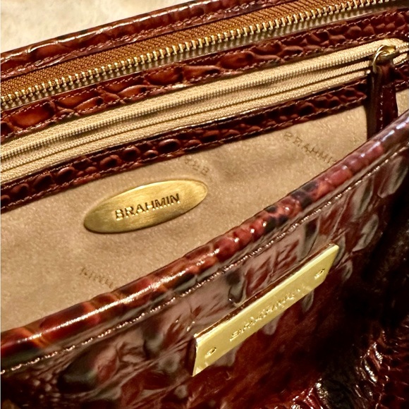 Brahmin Mini Asher Satchel Crossbody Pecan Melbourne Croc Print Embossed Leather - Picture 2 of 10
